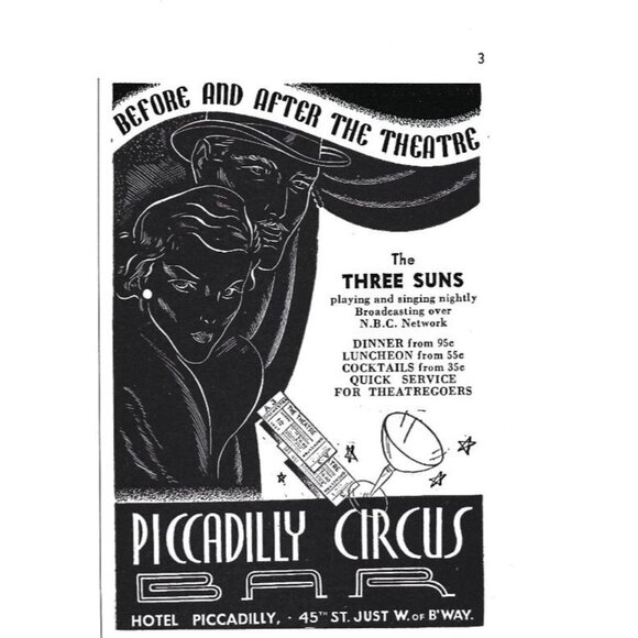 Piccadilly Circus Bar Hotel Piccadilly NYC Three Suns 1940s Vintage Print Ad - Picture 4 of 4